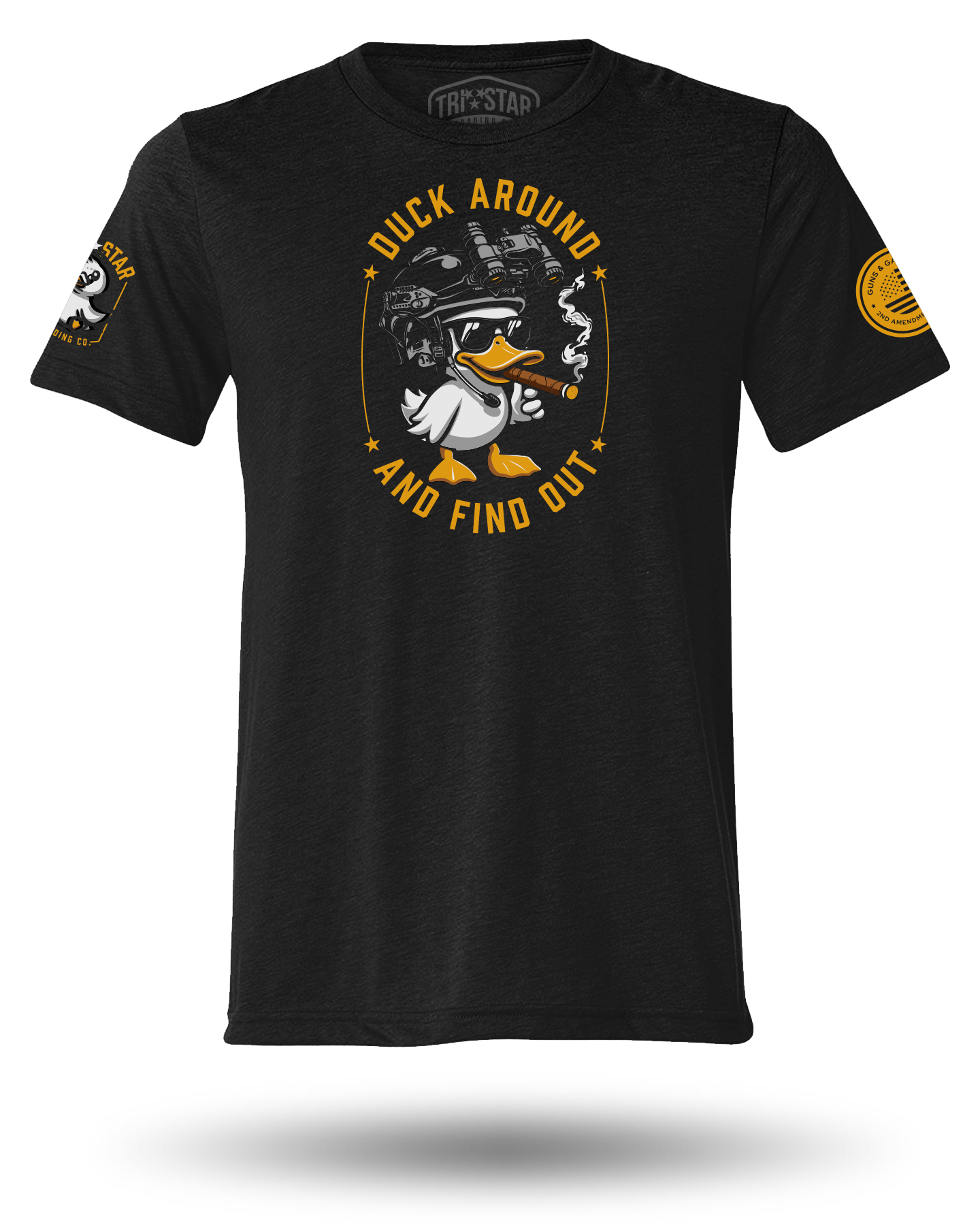 GUNS AND GADGETS DUCK AROUND TEE - BLACK