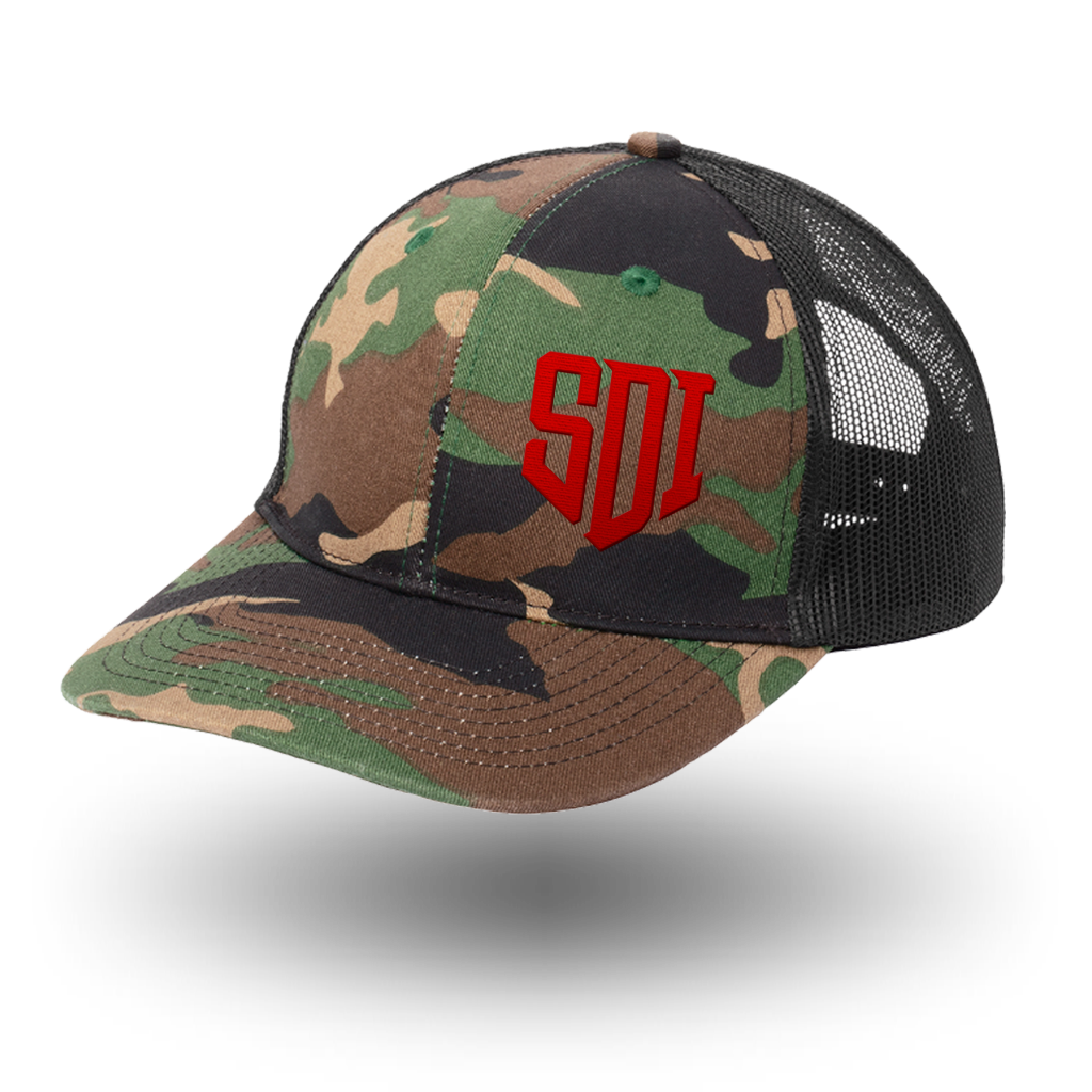 Woodland camo trucker store hat